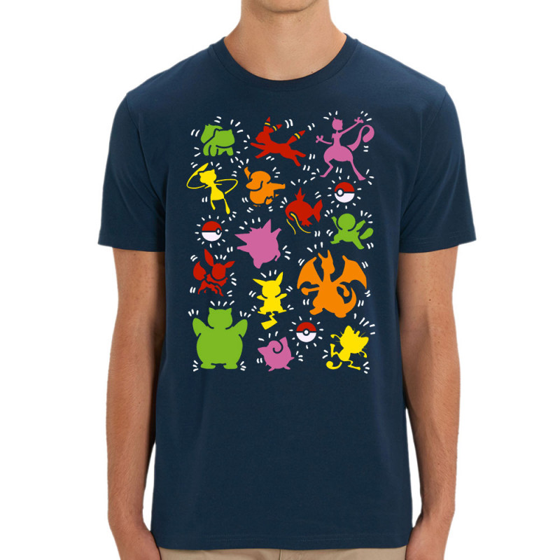 T-shirt homme coton bio bleu marine Haring Pokemon (Le Duc,Jeux Vidéo / Geek,Manga Kawaï japan)