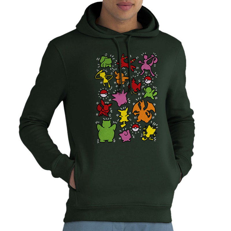 Sweat homme à capuche coton bio vert foncé Haring Pokemon (Le Duc,Jeux Vidéo / Geek,Manga Kawaï japan)
