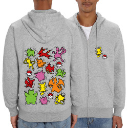 Sweat homme zippé à capuche coton bio gris chiné Haring Pokemon (Le Duc,Jeux Vidéo / Geek,Manga Kawaï japan)