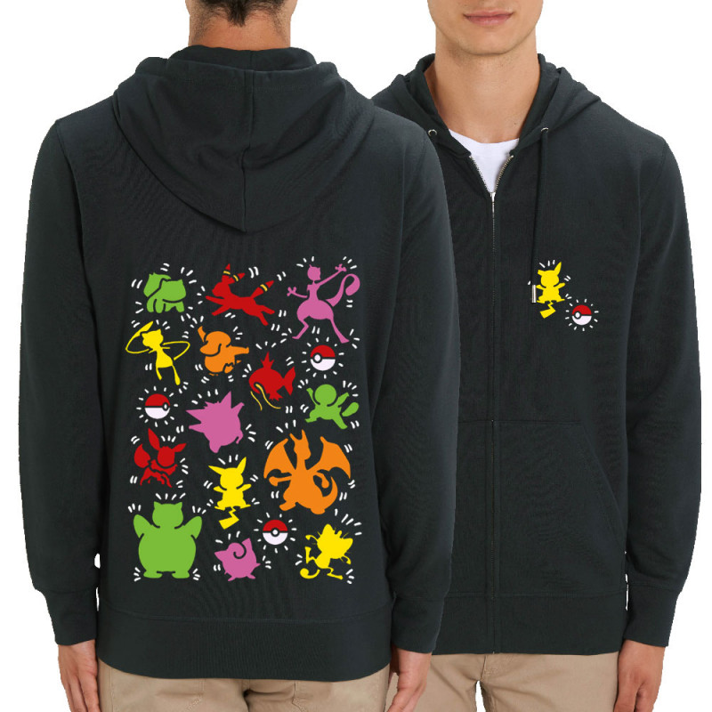 Sweat homme zippé à capuche coton bio noir Haring Pokemon (Le Duc,Jeux Vidéo / Geek,Manga Kawaï japan)