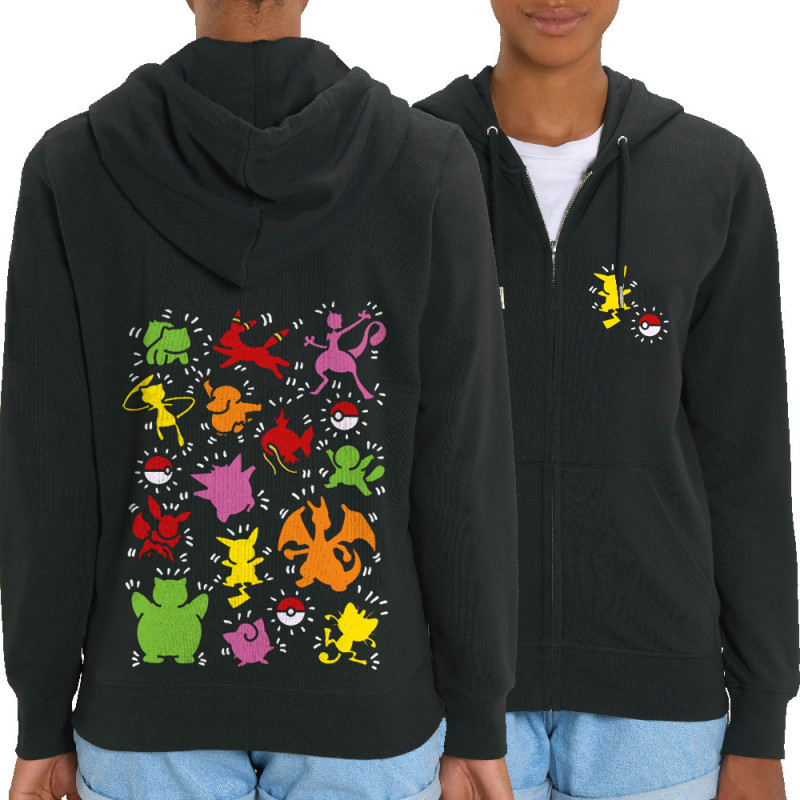 Sweat femme zippé à capuche coton bio noir Haring Pokemon (Le Duc,Jeux Vidéo / Geek,Manga Kawaï japan)