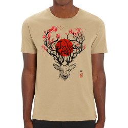 T-shirt homme coton bio naturel Cerf du Japon (Le Duc,Animaux)