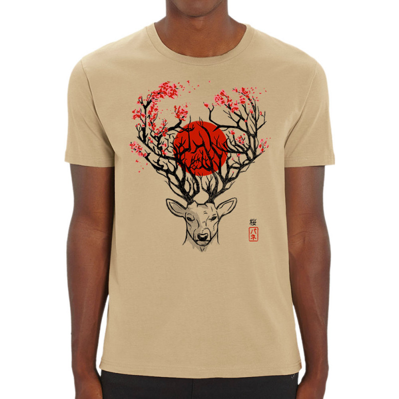 T-shirt homme coton bio naturel Cerf du Japon (Le Duc,Animaux)