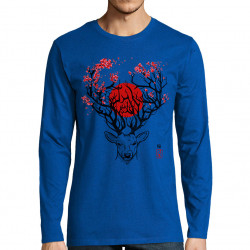 T-shirt homme manches longues bleu royal Cerf du Japon (Le Duc,Animaux)