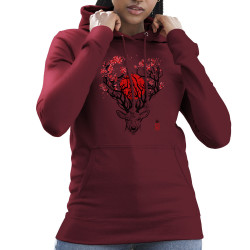 Sweat femme à capuche bordeaux Cerf du Japon (Le Duc,Animaux)