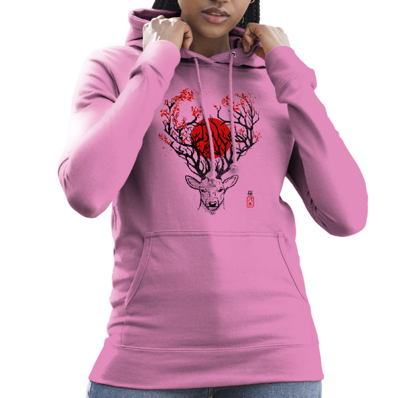Sweat femme à capuche rose Cerf du Japon (Le Duc,Animaux)