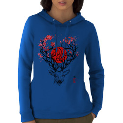 Sweat femme à capuche coton bio bleu royal Cerf du Japon (Le Duc,Animaux)