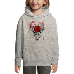 Sweat enfant à capuche gris chiné Cerf du Japon (Le Duc,Animaux)