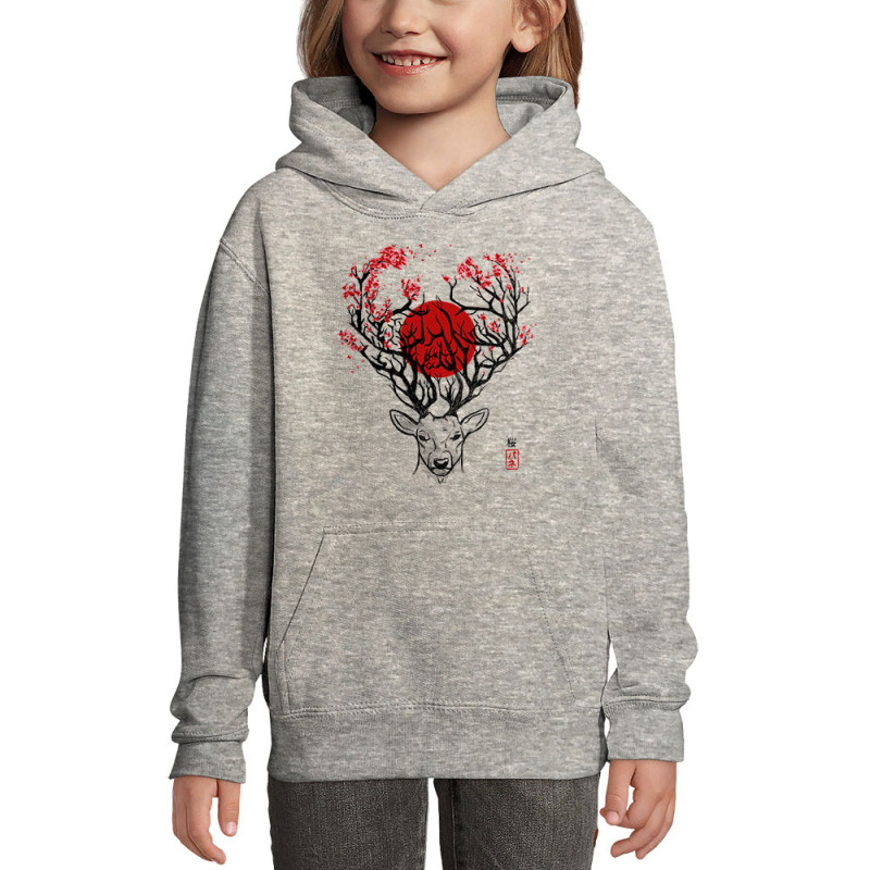 Sweat enfant à capuche gris chiné Cerf du Japon (Le Duc,Animaux)