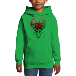 Sweat enfant à capuche vert prairie Cerf du Japon (Le Duc,Animaux)