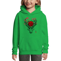 Sweat enfant à capuche vert prairie Cerf du Japon (Le Duc,Animaux)