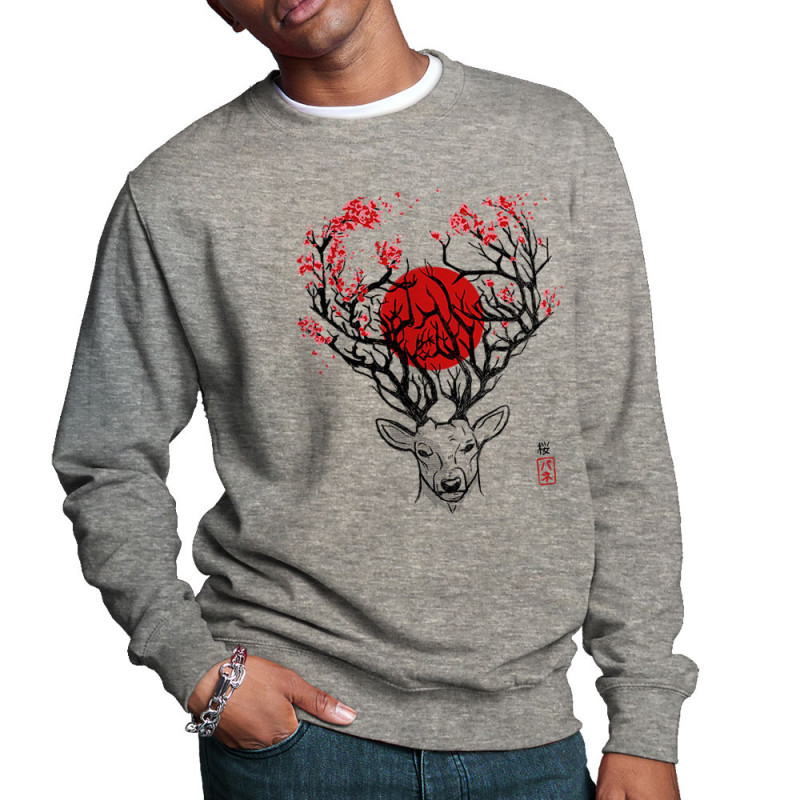 Sweat homme col rond gris chiné Cerf du Japon (Le Duc,Animaux)