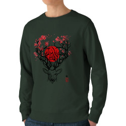 Sweat homme bio col rond vert foncé Cerf du Japon (Le Duc,Animaux)