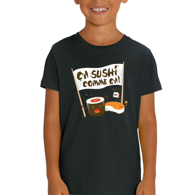 T-shirt enfant coton bio noir Ca sushi comme ça (Ted Boundy,Humour,Fruits & Légumes)