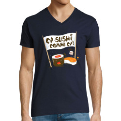 T-shirt homme col V bleu marine Ca sushi comme ça (Ted Boundy,Humour,Fruits & Légumes)