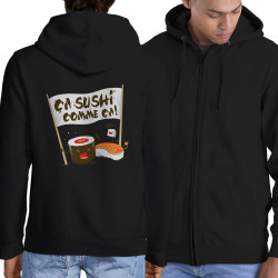 Sweat homme à capuche zippé noir Ca sushi comme ça (Ted Boundy,Humour,Fruits & Légumes)