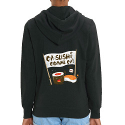 Sweat femme zippé à capuche coton bio noir Ca sushi comme ça (Ted Boundy,Humour,Fruits & Légumes)