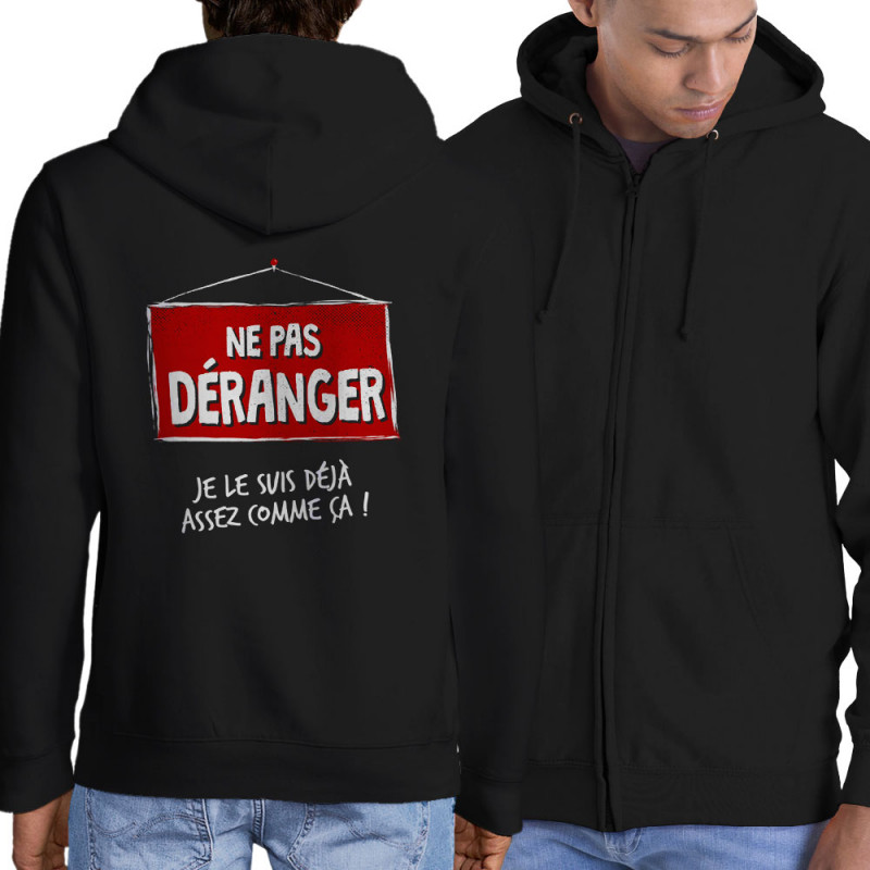 Sweat homme à capuche zippé noir Ne pas déranger (Gondrax,Humour,Slogans Débiles)