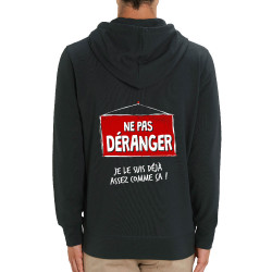 Sweat homme zippé à capuche coton bio noir Ne pas déranger (Gondrax,Humour,Slogans Débiles)