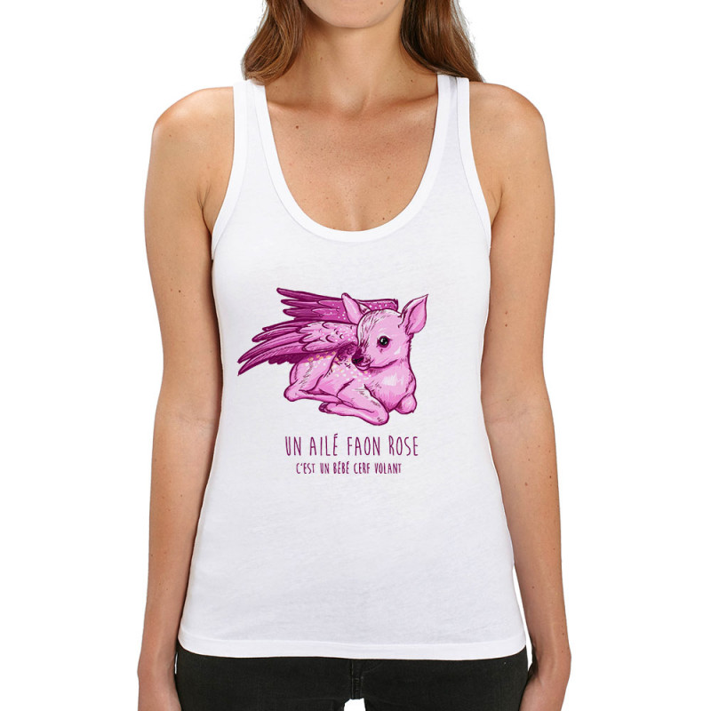 Débardeur femme coton bio blanc Ailé faon rose (Mr Mouton,Animaux)