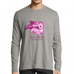 T-shirt homme manches longues gris chiné Ailé faon rose (Mr Mouton,Animaux)