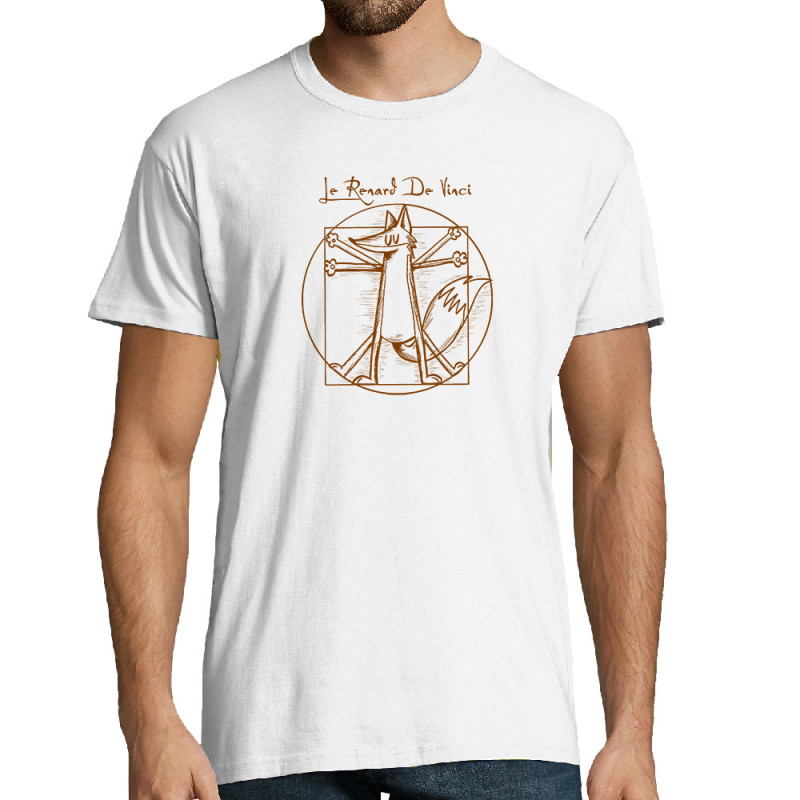 Tee-shirt homme blanc Le Renard de Vinci (Mr Mouton,Animaux,Homme de Vitruve)