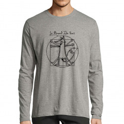 T-shirt homme manches longues gris chiné Le Renard de Vinci (Mr Mouton,Animaux,Homme de Vitruve)