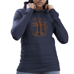 Sweat femme à capuche bleu marine Le Renard de Vinci (Mr Mouton,Animaux,Homme de Vitruve)