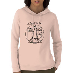 Sweat femme à capuche coton bio rose clair Le Renard de Vinci (Mr Mouton,Animaux,Homme de Vitruve)