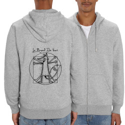 Sweat homme zippé à capuche coton bio gris chiné Le Renard de Vinci (Mr Mouton,Animaux,Homme de Vitruve)