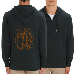 Sweat homme zippé à capuche coton bio noir Le Renard de Vinci (Mr Mouton,Animaux,Homme de Vitruve)