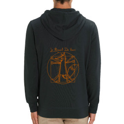 Sweat homme zippé à capuche coton bio noir Le Renard de Vinci (Mr Mouton,Animaux,Homme de Vitruve)
