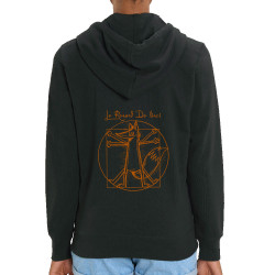 Sweat femme zippé à capuche coton bio noir Le Renard de Vinci (Mr Mouton,Animaux,Homme de Vitruve)