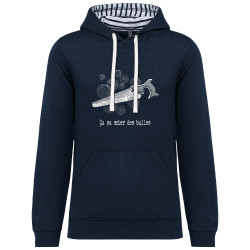 Sweat capuche à motifs unisexe bleu marine et marinière Ca va scier des bulles (Gondrax,Slogans Débiles,Humour)