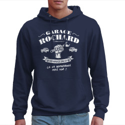 Sweat homme à capuche bleu marine Garage Rochard 2 (Gondrax,Humour)