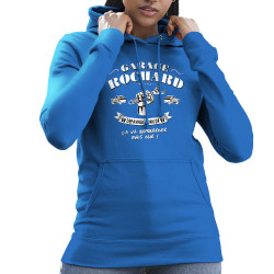 Sweat femme à capuche bleu royal Garage Rochard 2 (Gondrax,Humour)