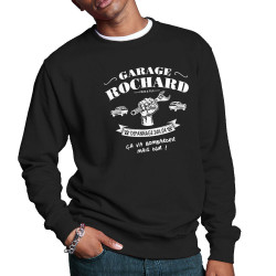 Sweat homme col rond noir Garage Rochard 2 (Gondrax,Humour)