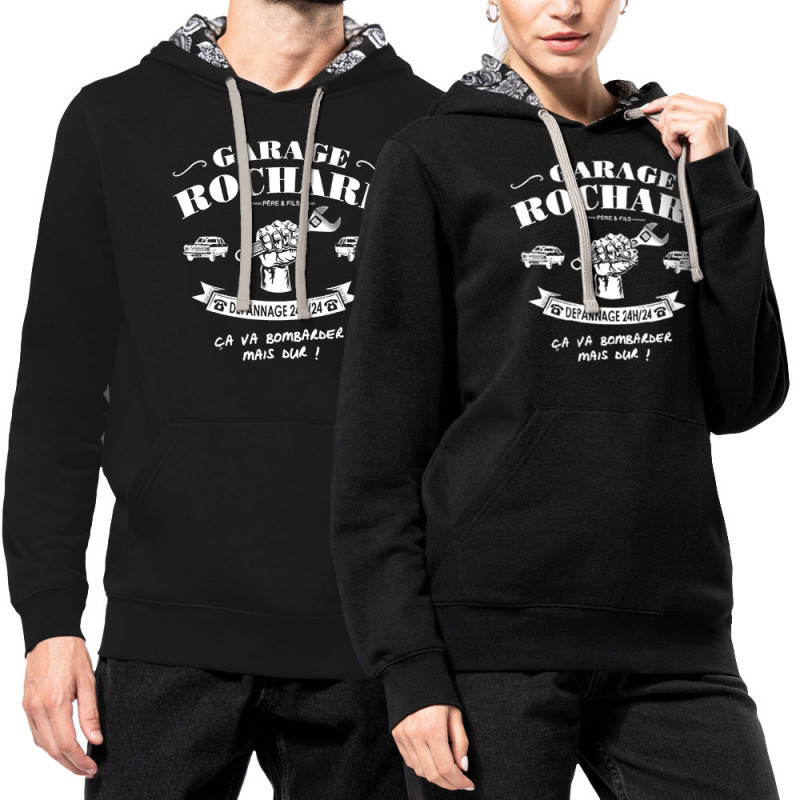 Sweat capuche à motifs unisexe noir et têtes de mort mexicaines Garage Rochard 2 (Gondrax,Humour)