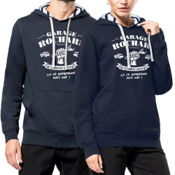 Sweat capuche à motifs unisexe bleu marine et marinière Garage Rochard 2 (Gondrax,Humour)