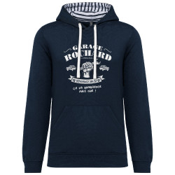 Sweat capuche à motifs unisexe bleu marine et marinière Garage Rochard 2 (Gondrax,Humour)
