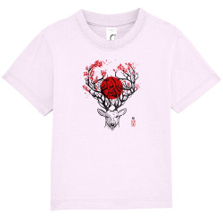 T-shirt bébé rose pale Cerf du Japon (Le Duc,Animaux)