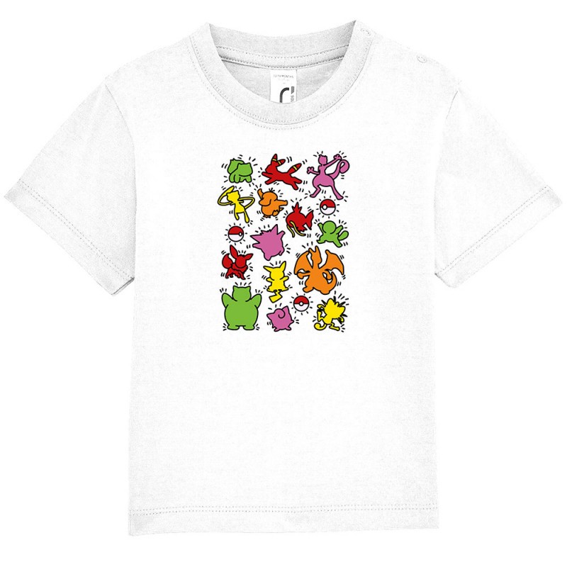 T-shirt bébé blanc Haring Pokemon (Le Duc,Jeux Vidéo / Geek,Manga Kawaï japan)