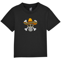 T-shirt bébé noir One Piece Mexican Skull (Le Duc,Manga Kawaï japan,Films/Séries,Têtes de morts,Détournements)