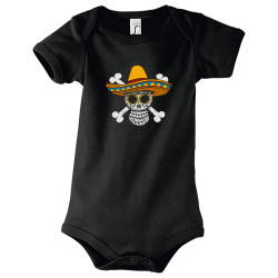 Body bébé noir One Piece Mexican Skull (Le Duc,Manga Kawaï japan,Films/Séries,Têtes de morts,Détournements)