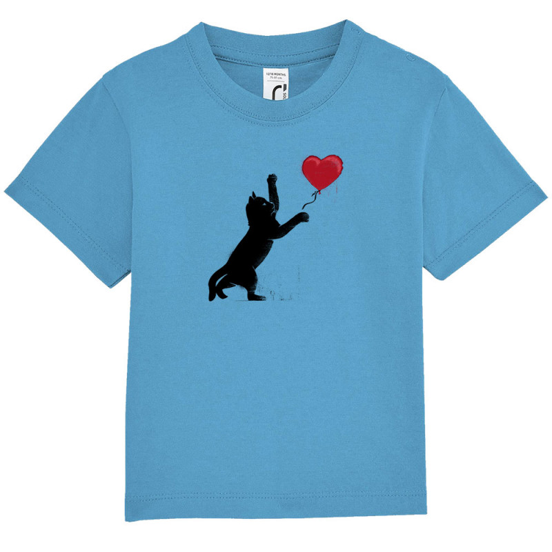 T-shirt bébé bleu azur Banksy Cat (Le Duc,Animaux,Musée,Chats)