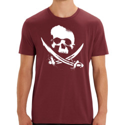T-shirt homme coton bio bordeaux Pirate Skull (Têtes de morts)