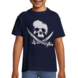 T-shirt enfant bleu marine Pirate Skull (Têtes de morts)