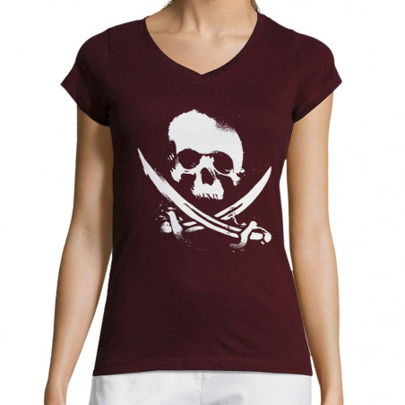 T-shirt femme col V "Pirate...