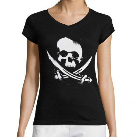 T-shirt femme col V "Pirate...