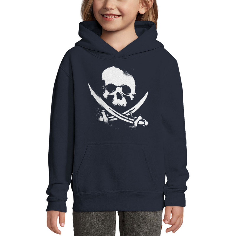 Sweat enfant à capuche bleu marine Pirate Skull (Têtes de morts)